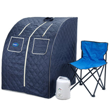 Load image into Gallery viewer, Durasage Oversized Portable Steam Sauna Tent with Steam Generator &amp; Chair for Indoors at Home (Satin Blue)