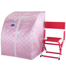 Load image into Gallery viewer, Durasage Personal Ultra Low Emf Portable Infrared Sauna for Relaxation at Home, with Handheld Remote Control, Heated Footpad and Chair (Light Pink)