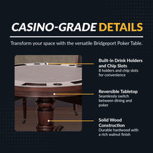 Load image into Gallery viewer, Bridgeport 48-Inch Poker Table Set with 4 Chairs – 2-in-1 Dining &amp; Poker Game Table, Walnut Finish
