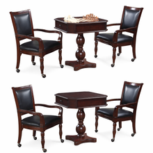 Load image into Gallery viewer, Fortress 28-Inch 3-in-1 Game Table Set with Chairs – Chess, Checkers &amp; Backgammon Pedestal Table