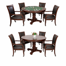 Load image into Gallery viewer, Bridgeport 48-Inch Poker Table Set with 4 Chairs – 2-in-1 Dining &amp; Poker Game Table, Walnut Finish