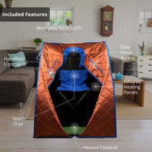 Load image into Gallery viewer, Durasage Personal Ultra Low Emf Portable Infrared Sauna for Relaxation at Home, with Handheld Remote Control, Heated Footpad and Chair (Copper)